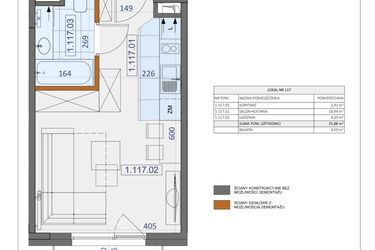 Rzut - Mieszkanie na sprzedaż 1 pokój o powierzchni 25,88 m² - numer 117 w Osiedle Zycha