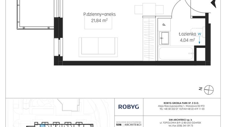 Rzut - Mieszkanie na sprzedaż 1 pokój o powierzchni 27,13 m² - numer I.3M12 w Nadmotławie Apartments etap I