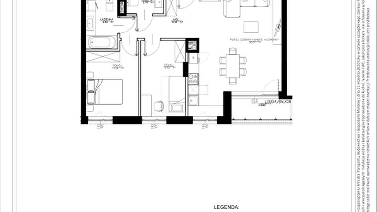 Rzut - Mieszkanie na sprzedaż 3 pokoje o powierzchni 67,11 m² - numer B54 w Osiedle pod Klonami "Klonowa 11"
