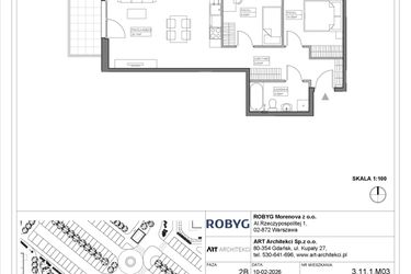 Rzut - Mieszkanie na sprzedaż 3 pokoje o powierzchni 56,19 m² - numer 3.11.1M03 w Szumilas bud. 3.11 - 3.15