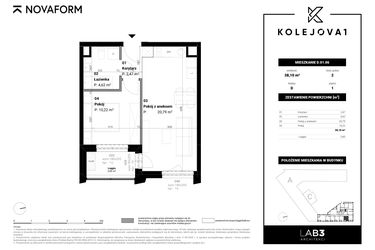 Rzut - Mieszkanie na sprzedaż 2 pokoje o powierzchni 38,1 m² - numer D-01-06 w Kolejova 1