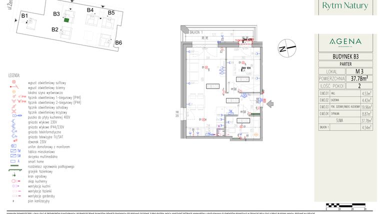 Rzut - Mieszkanie na sprzedaż 2 pokoje o powierzchni 37,78 m² - numer B3M3 w Rytm Natury