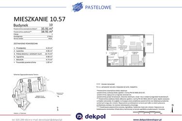Rzut - Mieszkanie na sprzedaż 2 pokoje o powierzchni 34,91 m² - numer 10.57 w Osiedle Pastelowe etap IV