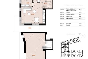 Rzut - Mieszkanie na sprzedaż 2 pokoje o powierzchni 89,7 m² - numer 201 w Szczecińska 20