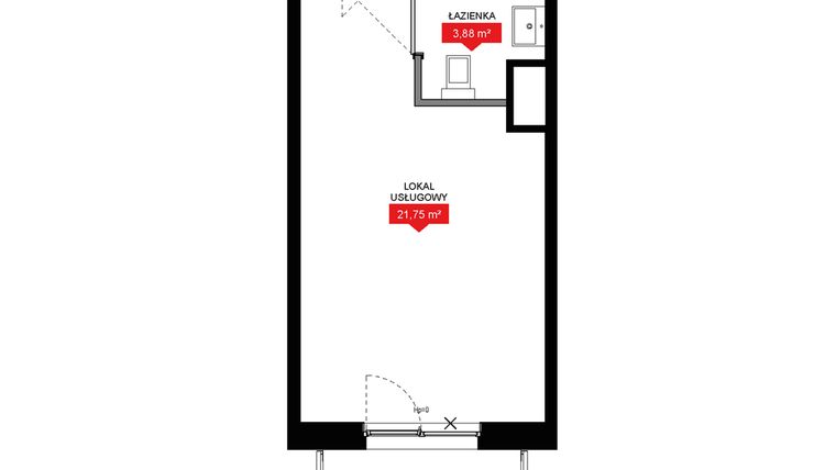 Rzut - Mieszkanie na sprzedaż 1 pokój o powierzchni 25,65 m² - numer A2 221LU w 29L - Apartamenty inwestycyjne