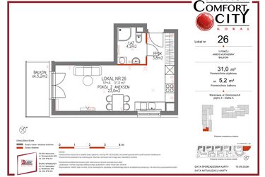 Rzut - Mieszkanie na sprzedaż 1 pokój o powierzchni 31 m² - numer 26 w Comfort City Koral