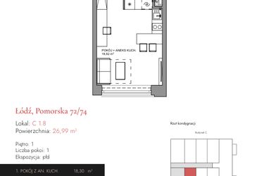 Rzut - Mieszkanie na sprzedaż 1 pokój o powierzchni 26,87 m² - numer C 1.8 w Melody Loft