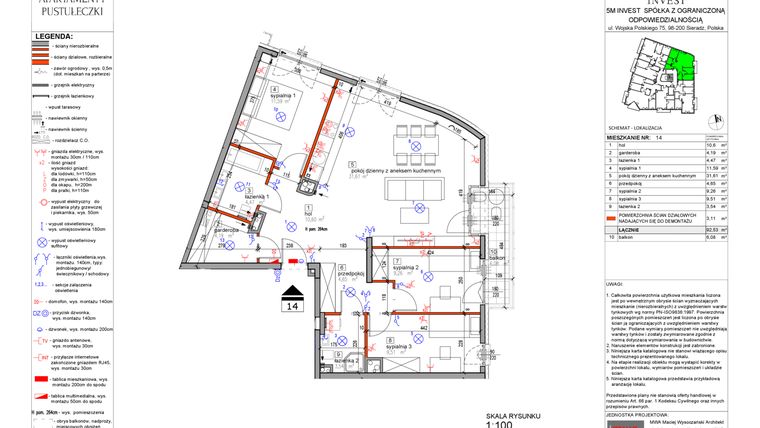 Rzut - Mieszkanie na sprzedaż 4 pokoje o powierzchni 89,42 m² - numer 14 w Apartamenty Pustułeczki