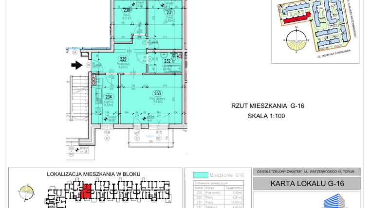 Rzut - Mieszkanie na sprzedaż 3 pokoje o powierzchni 61,15 m² - numer G-16 w Zielony Zakątek - bud. G