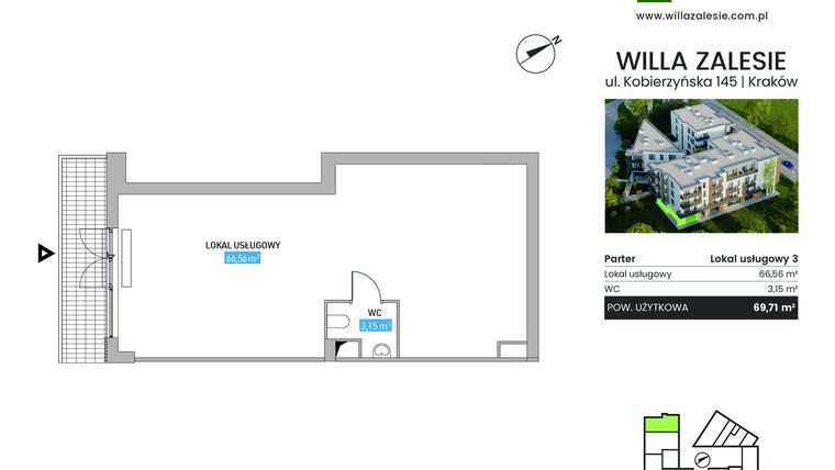Rzut - Lokal użytkowy na sprzedaż 1 pokój o powierzchni 70,54 m² - numer L3 w Willa Zalesie