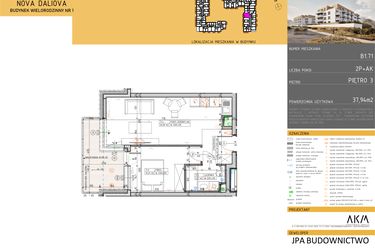 Rzut - Mieszkanie na sprzedaż 2 pokoje o powierzchni 37,94 m² - numer B1.71 w Nova Daliova