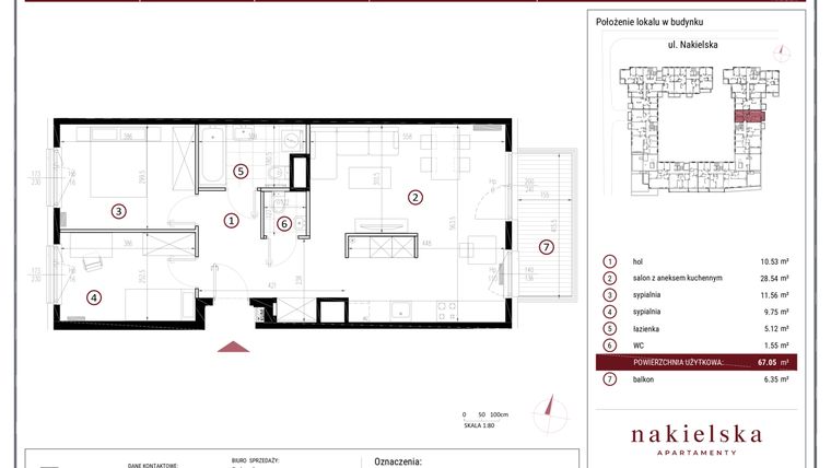 Rzut - Mieszkanie na sprzedaż 3 pokoje o powierzchni 67,05 m² - numer 56 w Apartamenty Nakielska