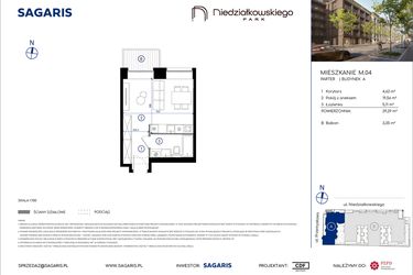 Rzut - Mieszkanie na sprzedaż 1 pokój o powierzchni 29,29 m² - numer M.04 w Niedziałkowskiego Park