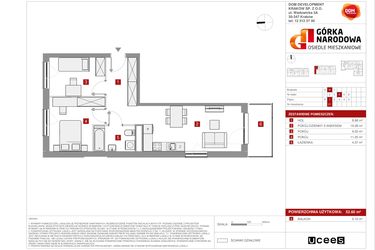 Rzut - Mieszkanie na sprzedaż 3 pokoje o powierzchni 52,6 m² - numer GN_4_1_H_21 w Osiedle Górka Narodowa