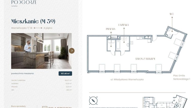 Rzut - Mieszkanie na sprzedaż 1 pokój o powierzchni 107,4 m² - numer M.39 w Stare Podgórze