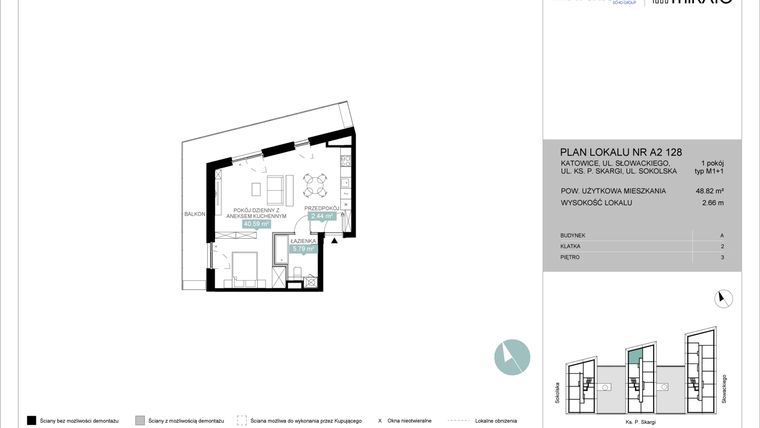 Rzut - Mieszkanie na sprzedaż 1 pokój o powierzchni 48,83 m² - numer A2 128 w Mikato