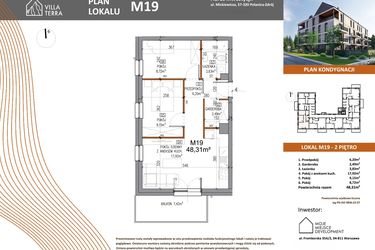 Rzut - Mieszkanie na sprzedaż 2 pokoje o powierzchni 48,31 m² - numer M19 w Villa Terra
