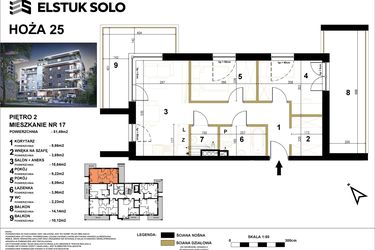 Rzut - Mieszkanie na sprzedaż 3 pokoje o powierzchni 51,49 m² - numer 17 w Hoża 25