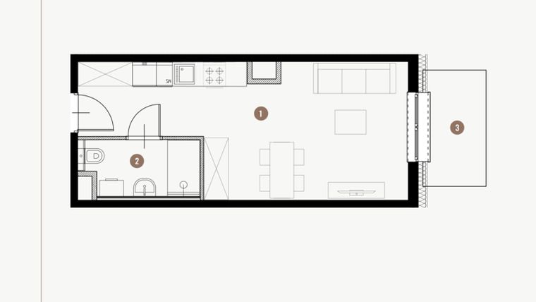 Rzut - Mieszkanie na sprzedaż 1 pokój o powierzchni 27,18 m² - numer II.4.15 w Tuwima Apartments