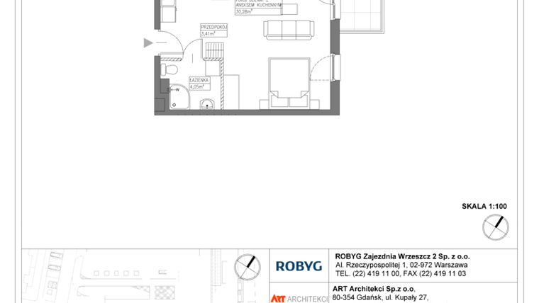Rzut - Mieszkanie na sprzedaż 1 pokój o powierzchni 37,74 m² - numer E.5M23 w Nowa Wałowa bud. E