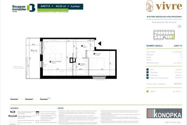 Rzut - Mieszkanie na sprzedaż 2 pokoje o powierzchni 42,22 m² - numer AA0112 w Vivre