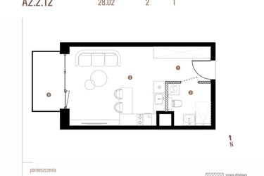 Rzut - Mieszkanie na sprzedaż 1 pokój o powierzchni 28,01 m² - numer A2.2.12 w Belg Apartamenty etap II