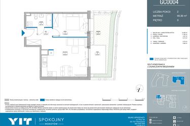 Rzut - Mieszkanie na sprzedaż 2 pokoje o powierzchni 48,36 m² - numer GC0004 w Spokojny Mokotów etap II