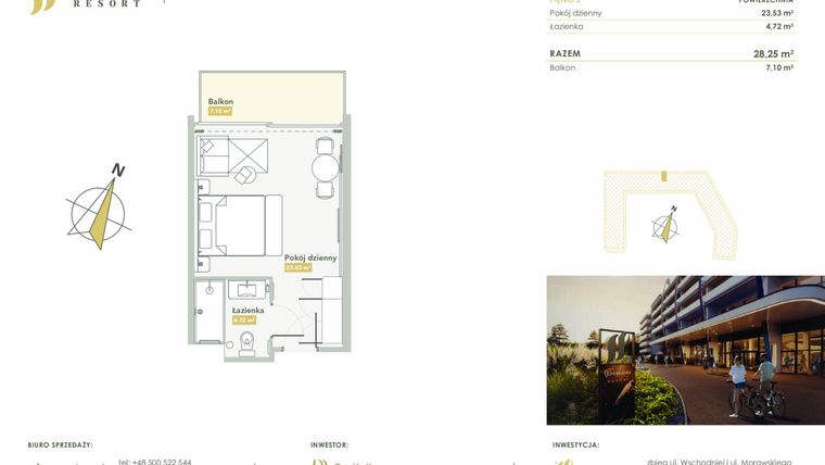 Rzut - Mieszkanie na sprzedaż 1 pokój o powierzchni 28,25 m² - numer H.2.36 w Harmony Resort