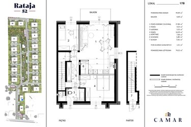 Rzut - Dom na sprzedaż 3 pokoje o powierzchni 74,22 m² - numer 17B w Rataja 52 - etap III