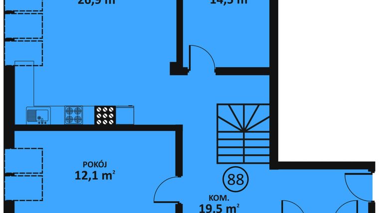 Rzut - Mieszkanie na sprzedaż 3 pokoje o powierzchni 126,3 m² - numer 88 w Bema 40