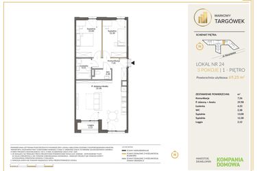 Rzut - Mieszkanie na sprzedaż 3 pokoje o powierzchni 69,28 m² - numer 24 w Markowy Targówek