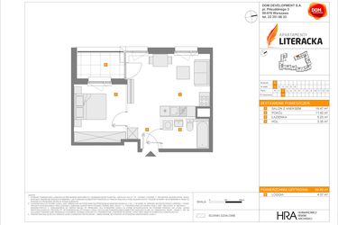 Rzut - Mieszkanie na sprzedaż 2 pokoje o powierzchni 39,49 m² - numer E.15 w Apartamenty Literacka etap 2.2
