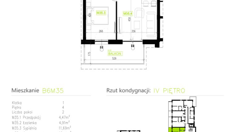Rzut - Mieszkanie na sprzedaż 2 pokoje o powierzchni 46,26 m² - numer B6M35 w Osiedle Natura Park etap II