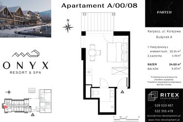 Rzut - Mieszkanie na sprzedaż 1 pokój o powierzchni 24,53 m² - numer 00.A8 w Onyx Resort & Spa