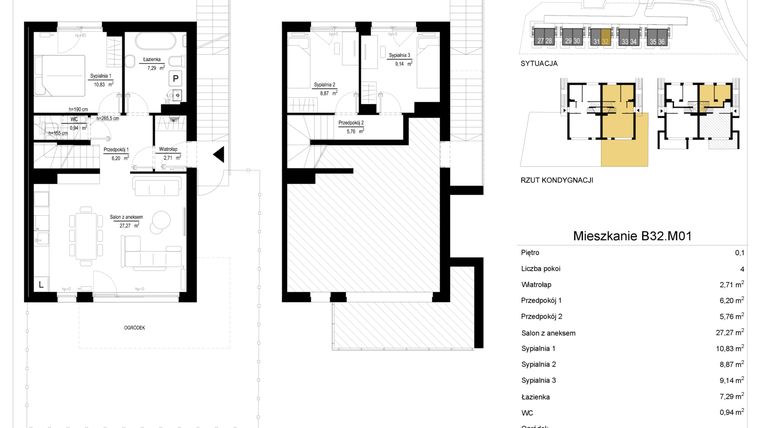 Rzut - Mieszkanie na sprzedaż 4 pokoje o powierzchni 79,29 m² - numer 32.1 w River Park