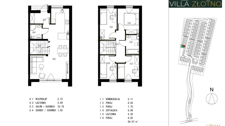 Rzut - Dom na sprzedaż 5 pokoi o powierzchni 84,07 m² - numer K6 w Villa Złotno