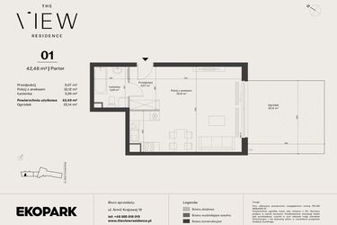 Rzut - Mieszkanie na sprzedaż 1 pokój o powierzchni 42,48 m² - numer 1 w The View
