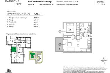 Rzut - Mieszkanie na sprzedaż 2 pokoje o powierzchni 31,3 m² - numer A.42 w Parkove Love