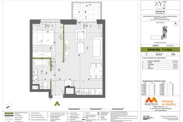 Rzut - Mieszkanie na sprzedaż 2 pokoje o powierzchni 39,1 m² - numer F1.D.08.02 w XYZ Place