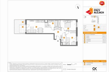 Rzut - Mieszkanie na sprzedaż 3 pokoje o powierzchni 59,81 m² - numer B71 w Osiedle Przy Alejach etap 2