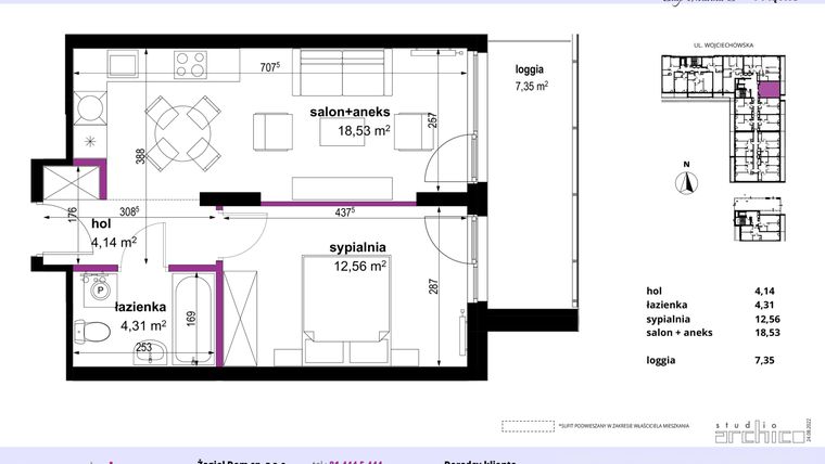 Rzut - Mieszkanie na sprzedaż 2 pokoje o powierzchni 39,54 m² - numer 65 w Wojciechowska Square