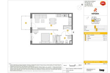 Rzut - Mieszkanie na sprzedaż 2 pokoje o powierzchni 41,08 m² - numer C.12 w Osiedle Rapsodia etap 2