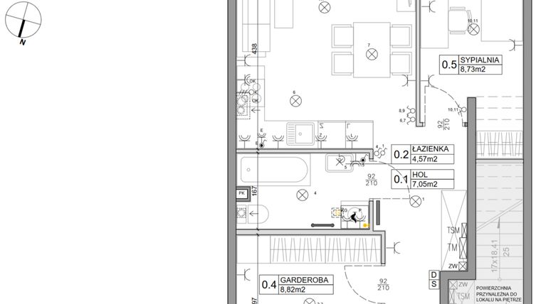 Rzut - Mieszkanie na sprzedaż 3 pokoje o powierzchni 48,03 m² - numer 85 w Manufaktura Marki 2 etap IV