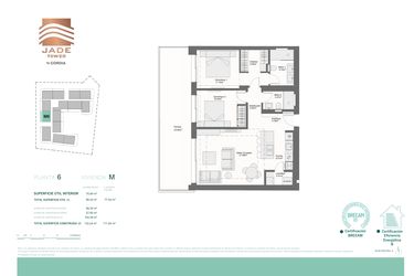 Rzut - Mieszkanie na sprzedaż 2 pokoje o powierzchni 96,47 m² - numer 6M w Jade Tower - Cordia