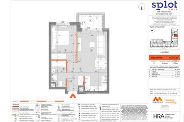 Rzut - Mieszkanie na sprzedaż 2 pokoje o powierzchni 43,26 m² - numer F1.A.04.03 w Splot Wola