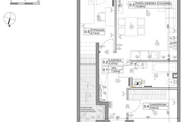 Rzut - Mieszkanie na sprzedaż 3 pokoje o powierzchni 48,03 m² - numer 87 w Manufaktura Marki 2 etap IV
