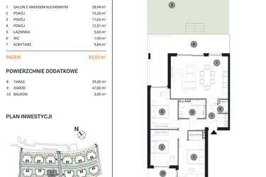Rzut - Mieszkanie na sprzedaż 4 pokoje o powierzchni 83,03 m² - numer 12J.1 w Wille Miejskie Lekcyjna