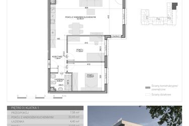 Rzut - Mieszkanie na sprzedaż 3 pokoje o powierzchni 68,04 m² - numer M-24 w Osiedle Radosne II