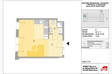 Rzut - Mieszkanie na sprzedaż 1 pokój o powierzchni 30,22 m² - numer 50 w Stalowa 65