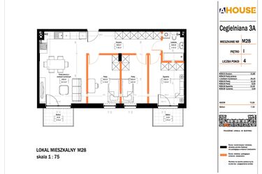 Rzut - Mieszkanie na sprzedaż 4 pokoje o powierzchni 71,5 m² - numer 28 w Osiedle StaLove etap II